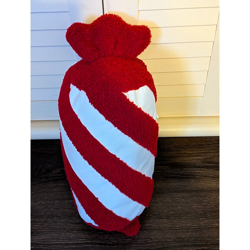 Red/White Striped Candy-Shaped Christmas Cushion Sherpa Throw Pillow